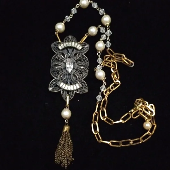 Repurposed Vintage Necklace 1920s Art Deco Faux Pearl Hand Crafted - Picture 12 of 12